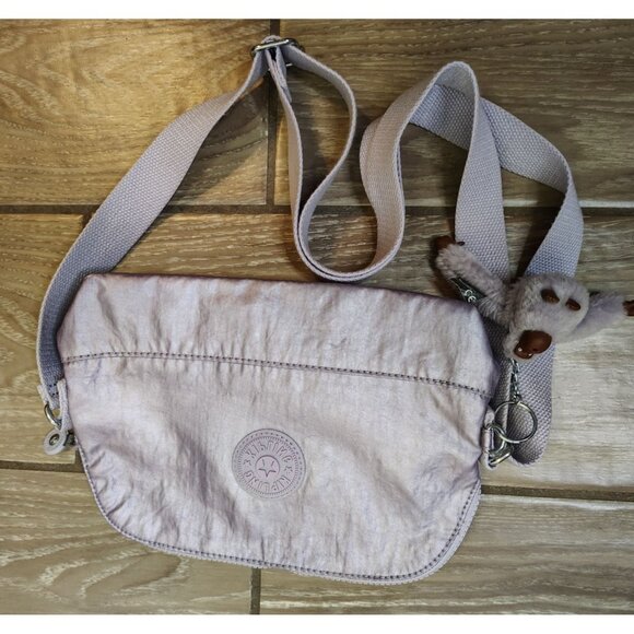 Kipling Metallic Silver Gray Crossbody Bag Purse, Gorilla Charm Adustable Strap - Picture 1 of 4